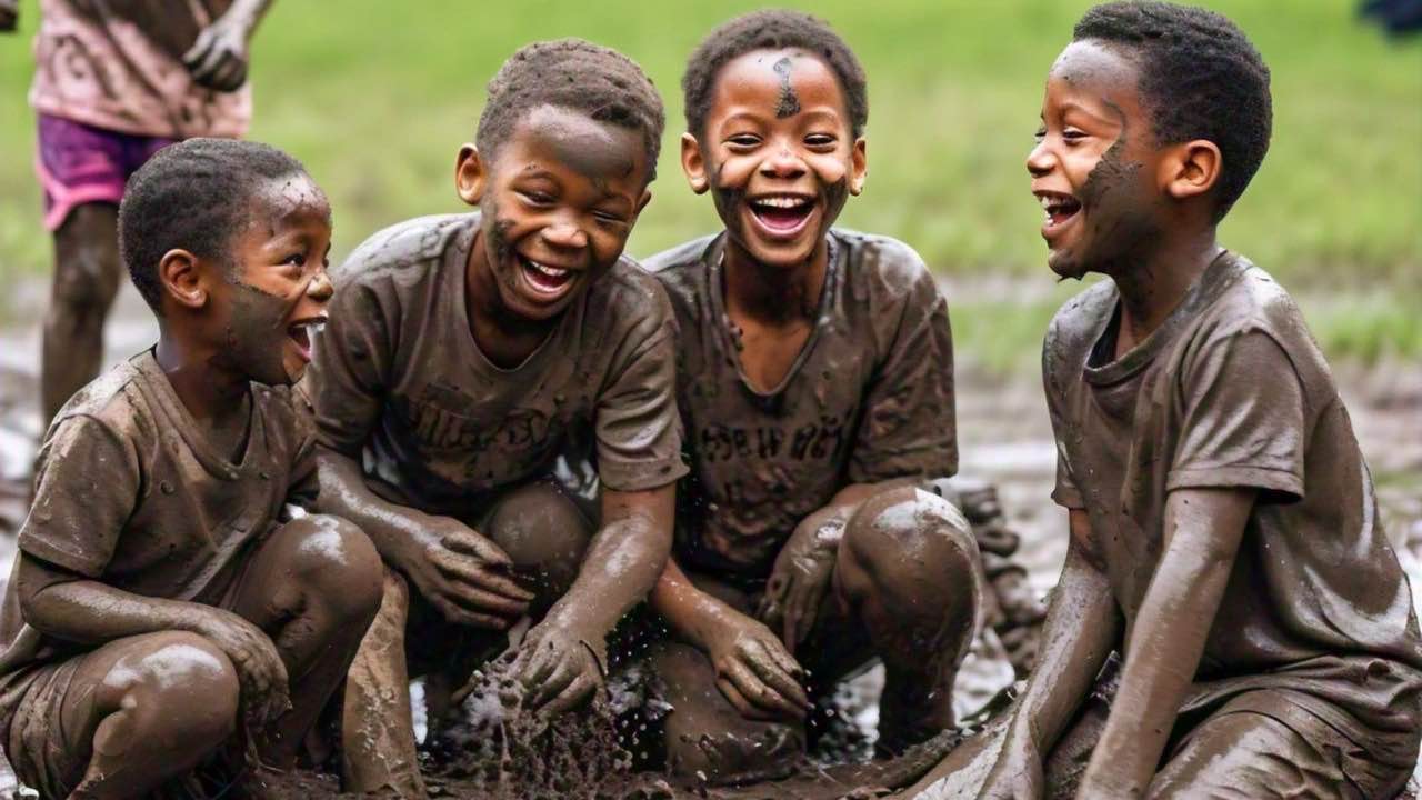 Children in Africa playing in the Mud